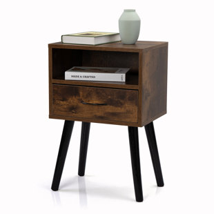 BUILDDECOR 1 - Drawer Solid Wood Nightstand in Brown (Set of 2)