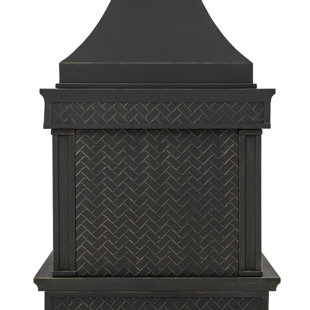 FLEUR DE LIS LIVING Sofie Outdoor Fireplace, Heirloom Patio Wood Burning Steel Fireplace with Chimney, Spark Screen, Fire Poker, and Removable Grate