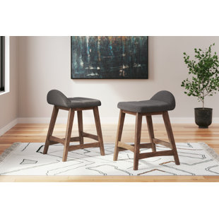 GEORGE OLIVER Munana Upholstered Counter Stool with Solid Wood Frame (Set of 2)