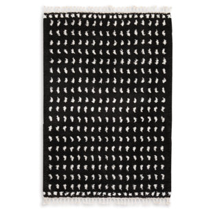 DAKOTA FIELDS Rectangle Efrayim Polka Dots Machine Woven Polypropylene Area Rug in Black/White