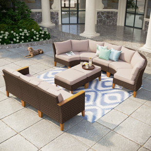 ALPHAMARTS 10 Piece Wicker Outdoor Patio Furniture Set, Stylish Rattan Sectional Patio Set with Beige Cushions