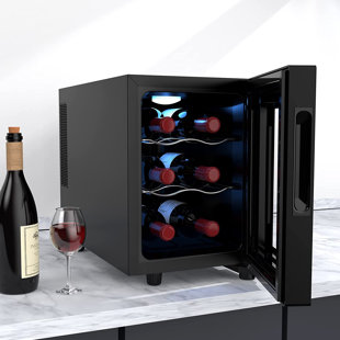 LINKEWODE Single Zone 9.9'' Freestanding 6 Bottle Wine Refrigerator