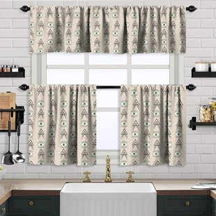 LILIJAN HOME & CURTAIN Boho Design Set Of 3 Kitchen Valance (50X14) And 2 Tiers Curtain, Valances Tiers Cafe Curtains
