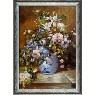 OVERSTOCK ART Grande Vase Di Fiori Framed On Canvas by Pierre Auguste Renoir Painting