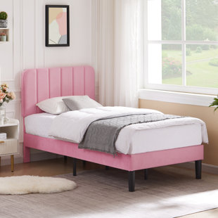 WADE LOGAN® Auxter Upholstered Platform Bed Frame with Adjustable Headboard No Box Spring Needed