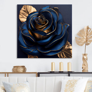 HOUSE OF HAMPTON® Hannegan Gilded Rose In Kings Blue III - Metal Wall Décor