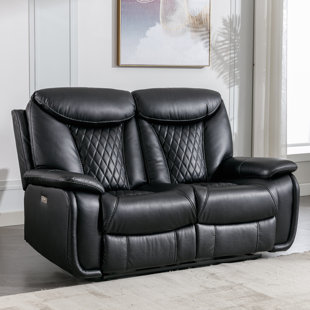BONZY HOME 62" Wide Leatherette Diamond Trimmed Backrest Power Recline Loveseat