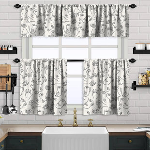 LILIJAN HOME & CURTAIN Boho Design Kitchen Valance and 2 Tiers Curtain, African Mud, Valances Tiers Cafe Curtains
