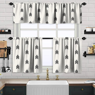LILIJAN HOME & CURTAIN Boho Design Kitchen Valance and 2 Tiers Curtain, African Mud, Valances Tiers Cafe Curtains