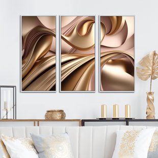 DESIGN ART Smooth Liquid Gold In Soft Shades Of Gold And Taupe IV On Canvas 3 Pieces Print