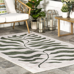 BAY ISLE HOME™ Emmi Floral & Paisley Machine Washable Indoor/Outdoor Area Rug for Living Room Patio Deck Front Porch Kitchen, Green/Light Grey