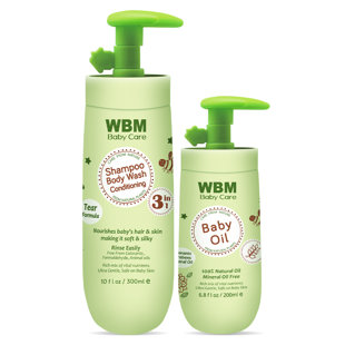 WBM Care 3 in 1 Shampoo (10 Oz) and Baby Oil (6.8 Oz) Baby Care Set
