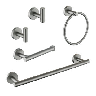 MAIGUOONE 5 - Piece Bathroom Hardware Set with Towel Bar Toilet Paper Holder Towel Hooks in Brushed Nickel