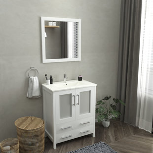 WADE LOGAN® Arroyos 30'' Free Standing Single Bathroom Vanity with Ceramic Top with Mirror