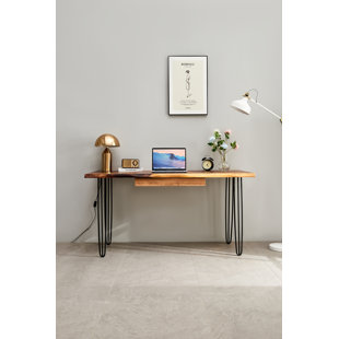 KEELAN SCOTT Live Edge Desk with Hairpin Legs and South American Walnut, Live Edge Desk with Drawer Storage
