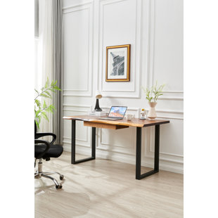 KEELAN SCOTT Live Edge Desk with U Shaped Legs and South American Walnut, with Drawer Storage