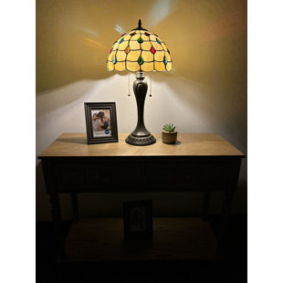 BLOOMSBURY MARKET Hadria Tiffany Style Table Lamp Gold Stained Glass Crystal Beans LED Bulbs Included H22"W12"