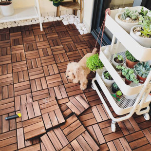 EMERIT HOME 12" x 12" Wood Interlocking Deck Tile in Brown (Set of 30)