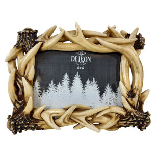 DE LEON COLLECTIONS Polyresin Intertwined Deer Buck Stag Antler Rustic Forest 6x4 Standing Landscape Photo Picture Frame