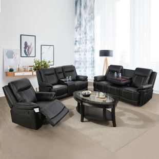 AINE HOME 3 Piece Faux Leather Reclining Living Room Set