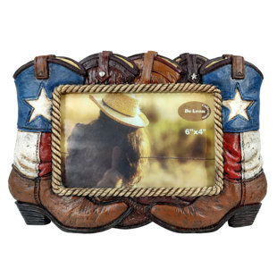 DE LEON COLLECTIONS Polyresin Patriotic Boots Texas Red, White & Blue Star 6x4 Standing Landscape Photo Picture Frame