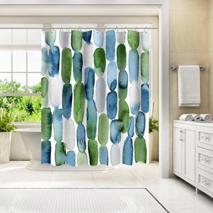 EAST URBAN HOME 71" x 74" Abstract Shower Curtain , Watercolor Blue Green Strokes by Lisa Nohren