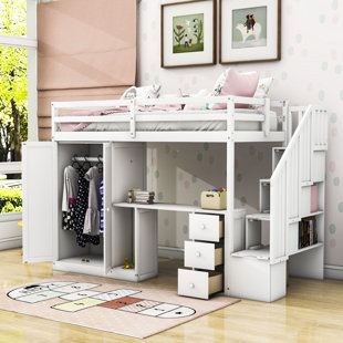 Gunju Twin 3 Drawer Loft Bed with Built-in-Desk by Harriet Bee