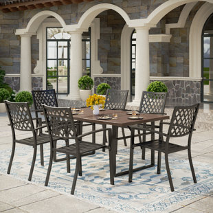ALPHAMARTS Rectangular 6 - Person Outdoor Dining Set with Cushions