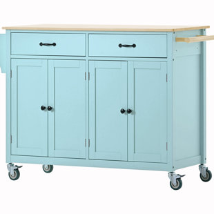 BUILDDECOR Kitchen Island Cart With 4 Door Cabinet And Two Drawers And 2 Locking Wheels - Solid Wood Top