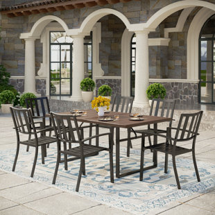 ALPHAMARTS Rectangular 6 - Person Outdoor Dining Set with Cushions