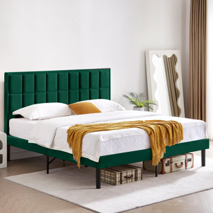 MERCER41 Torrick Bed Frame Cozy Velvet Upholstered Bed Frame with Strong Headboard