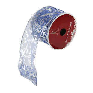 NORTHLIGHT SEASONAL Blue and Silver Abstract Swirls Christmas Wired Craft Ribbon 2.5" x 10 Yards