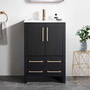 MERCER41 Winona 24'' Black Wood Grain Modern 2 Drawers Free-standing Single Bathroom Vanity Set