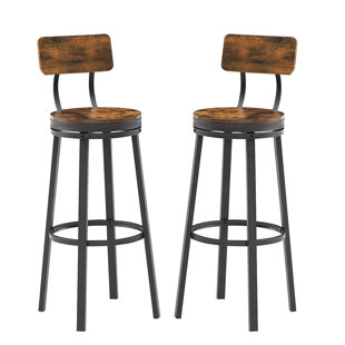WILLISTON FORGE Haslom Swivel Bar Stools, Industrial Barstools with Back & Oval Wooden Seat, Metal Bar Chairs (Set of 2)