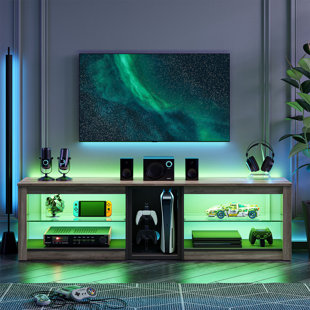 BLUE ELEPHANT TV Stand for TVs up to 70 inch, Gaming Entertainment Center for PS5, LED TV Cabinet with Glass Shelves