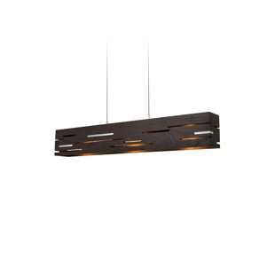 CERNO Aeris 5 - Light Kitchen Island Linear LED Pendant with Wood Accents