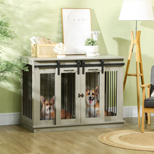 ARCHIE & OSCAR™ Broseley Modern Dog Crate End Table With Divider Panel, Dog Crate Furniture For Large Dog And 2 Small Dogs With Two Rooms Design, Large Dog Kennel Indoor