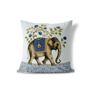 AMRITASEN Elephant Paradise - Green Floral Square Throw Cushion