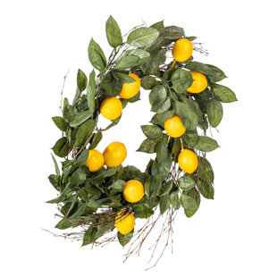 AUGUST GROVE® 24" Artificial Green and Yellow Salal Leaf Lemon Wreath