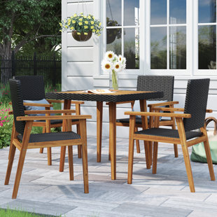 CORRIGAN STUDIO® 5 Piece Patio Dining Set Poly Rattan Black and Brown