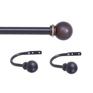 KENNEY Ball End Curtain Rod & Holdback Set, 28-48" and 48-86" Adjustable Lengths, 5/8" Dia. Steel Tube