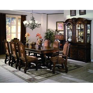 SAFLON Reva Renaissance Brown Traditional Wood Veneers And Solids Formal Extendable Dining Room Set