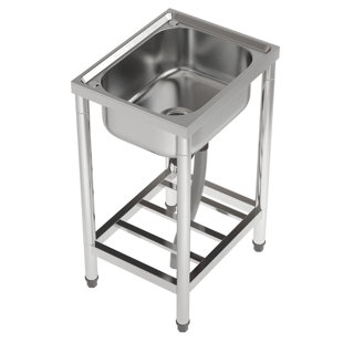 BELFRY KITCHEN Leming Stainless Steel Commercial Sink With Faucet And Shelf