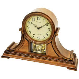 RHYTHM U.S.A INC Wooden Musical Analog Solid Wood Quartz Movement / Crystal Tabletop Clock in Brown