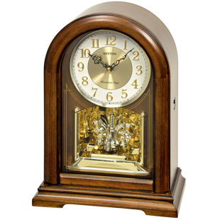RHYTHM U.S.A INC Wooden Musical Analog Solid Wood Quartz Movement / Crystal Tabletop Clock in Brown