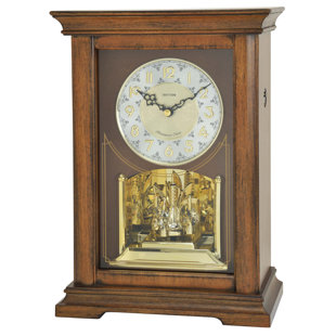 RHYTHM U.S.A INC Wooden Musical Analog Solid Wood Quartz Movement / Crystal Tabletop Clock in Brown