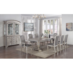 SAFLON Verona Pedestal Gray Modern Sleek Metal Glass Pedestal Leg Dining Room Set