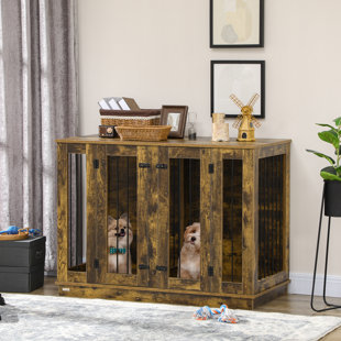 ARCHIE & OSCAR™ Silvester 2-In-1 Size-Changing Large/Small Dog Kennel End Table With Removable Wall, Dog Crate Furniture With Shelving, Pet Crate With Two Rooms Design, Front Doors, 47.25" X 23.5" X 34.75"