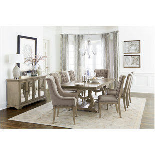 SAFLON Kalli Bisque Finish Button-Tufted Fabric Upholstered Seat Rectangular Dining Room Set