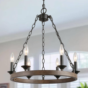 LNC HOME 6 - Light Candle Style Wagon Wheel Chandelier